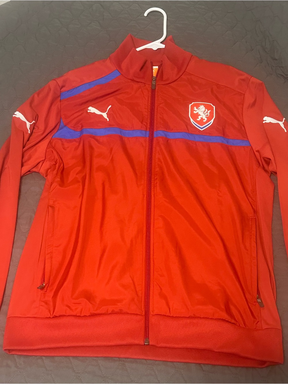 Puma Red Track Jacket with Blue Accents and White Logos